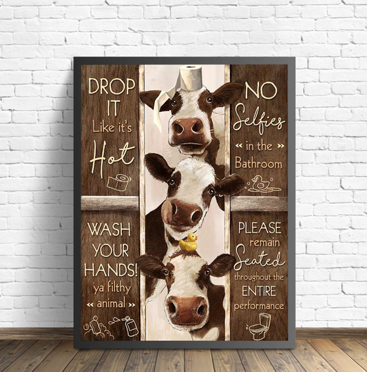 Toilet Rules Wall Art Canvas Funny Bathroom Animal Cow Goat Donkey Giraffe - Home Decor - myfunfarm