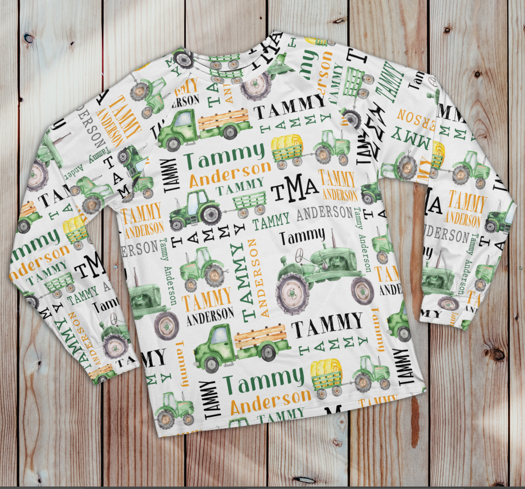Personalized Kid Raglan Pajamas Set -Custom name tractor pattern - myfunfarm