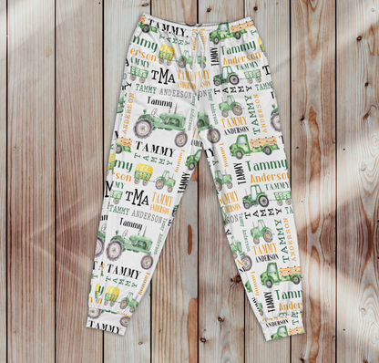 Personalized Kid Raglan Pajamas Set -Custom name tractor pattern - myfunfarm