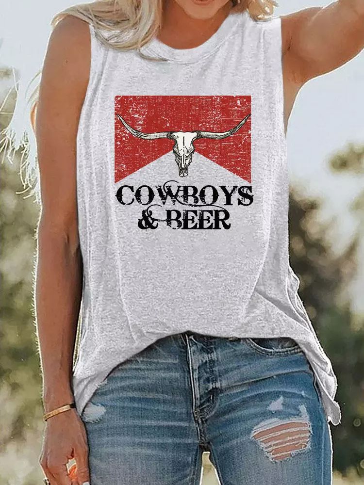 Cowboy & Beer - Vintage Women Tanks Tops Western - myfunfarm