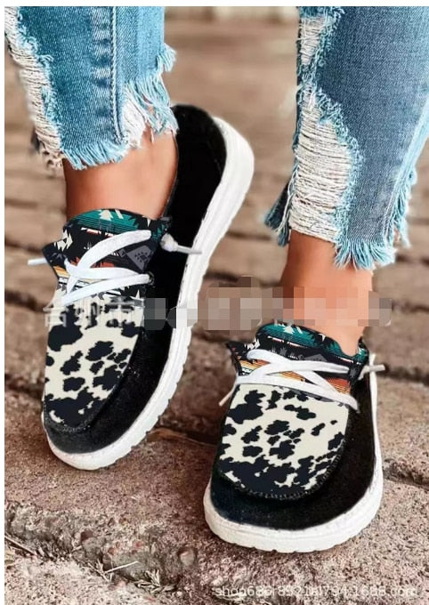 Cow Pattern Canvas Shoes Streetwear - myfunfarm