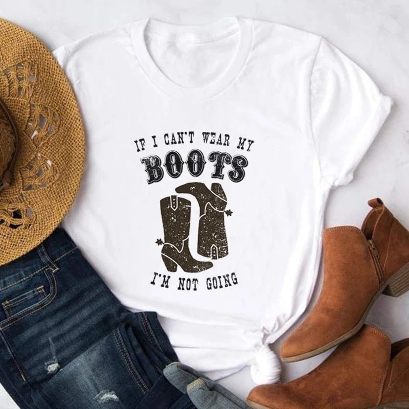 Boot Western T Shirt Cowgirl Cowboy Cute Graphic Hippie - myfunfarm