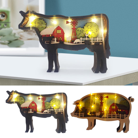 3D Wooden Pig cow Lamp Led  Decor Christmas Gifts - myfunfarm