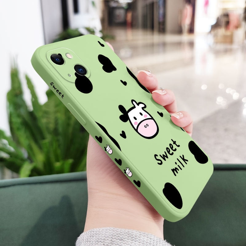 Cute Cow Phone Case For iPhone 14 13 12 11 Pro Max Mini X XR XS MAX SE2020 8 7 Plus 6 6S Plus Cover - myfunfarm