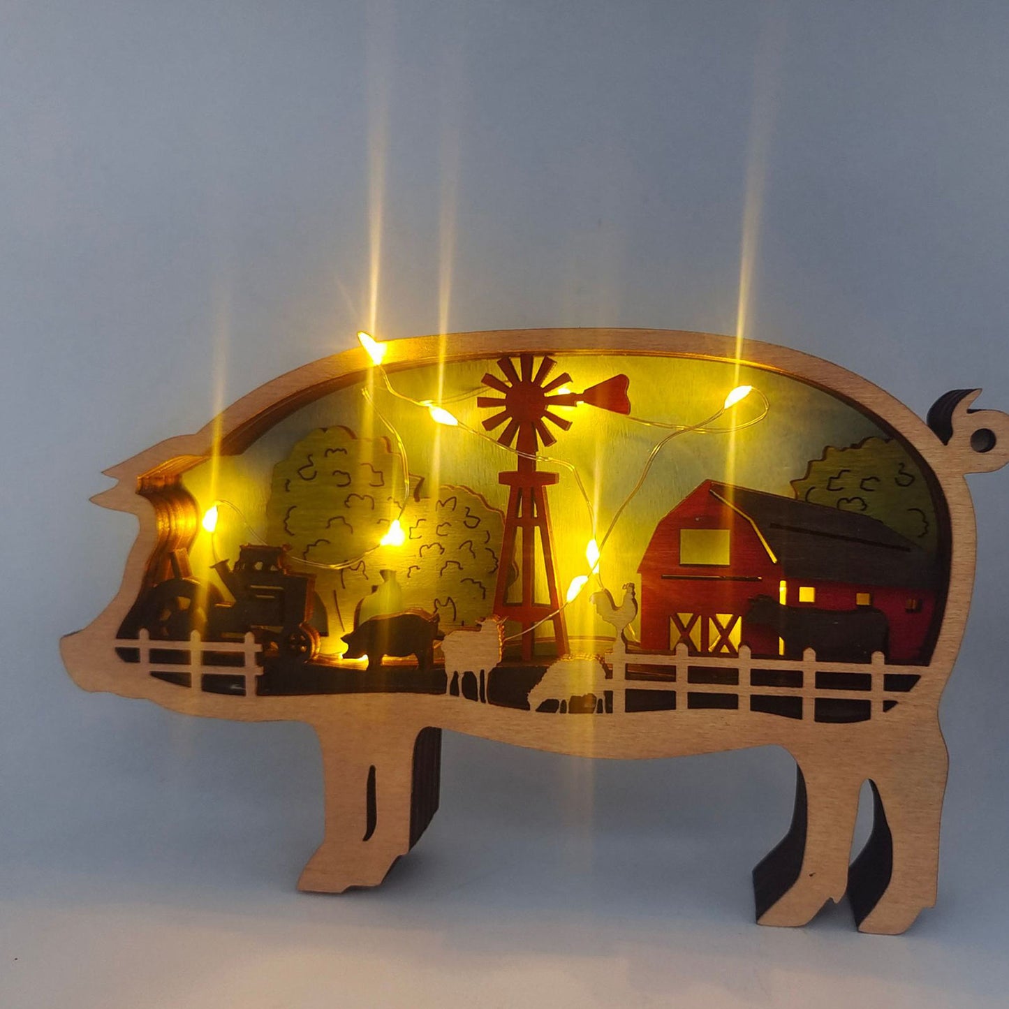3D Wooden Pig cow Lamp Led  Decor Christmas Gifts - myfunfarm
