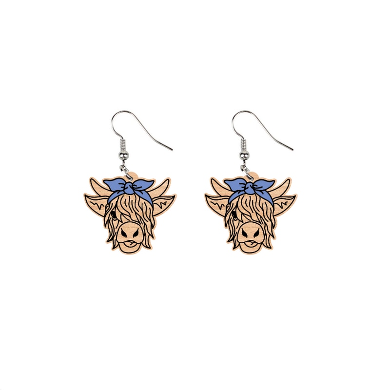 Highland cattle Fluffy Face Wood Laser Cut Earring Charm