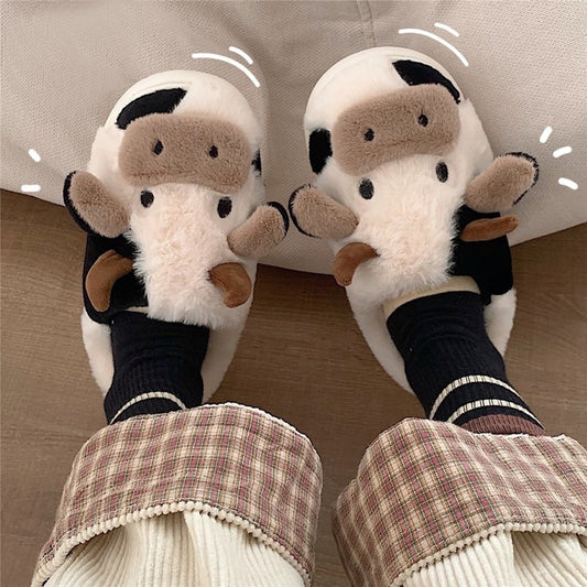 Cute Cow House Slippers Warm Fluffy for Winter - myfunfarm