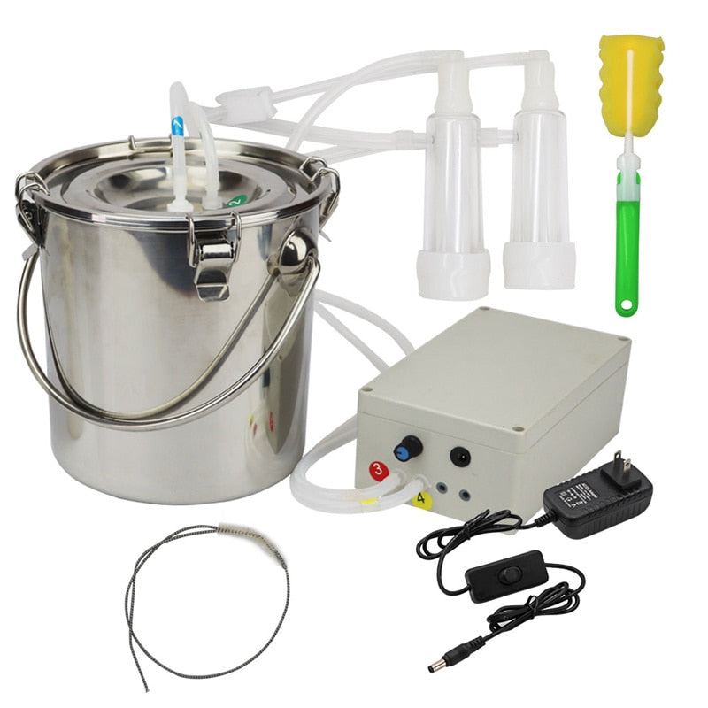 5L Milking Machine Milker Automatic Electric & Pulsating for Farm Cows Goats Sheep Vacuum Pump Bucket Farm Breeding Equipments - myfunfarm