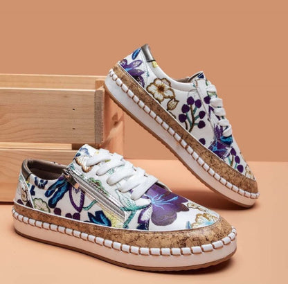 New Women Sneakers Floral Printed Lace Up