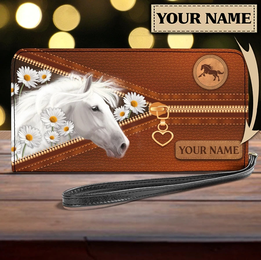 Personalized name-Long Wallet Ladies Brown Vintage  Black Horse - myfunfarm