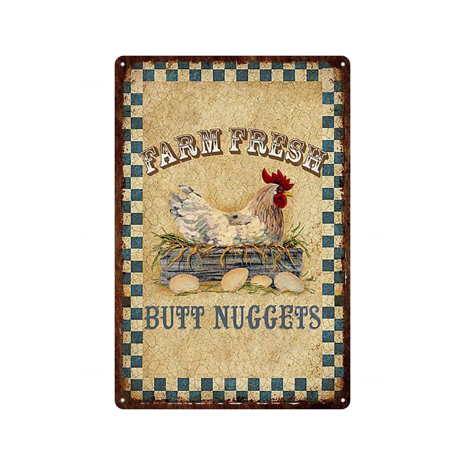 Fresh Eggs Metal Tin Sign Farm Home Wall Decor Happy Chicken Retro - myfunfarm