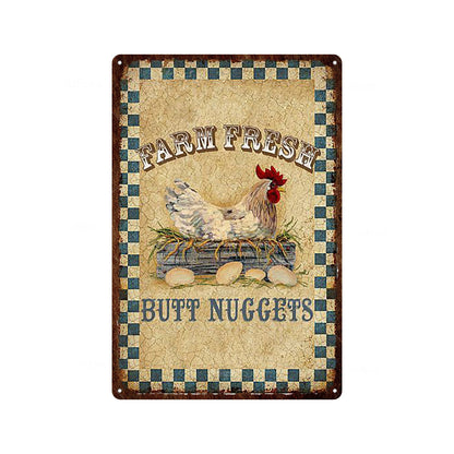 Fresh Eggs Metal Tin Sign Farm Home Wall Decor Happy Chicken Retro - myfunfarm