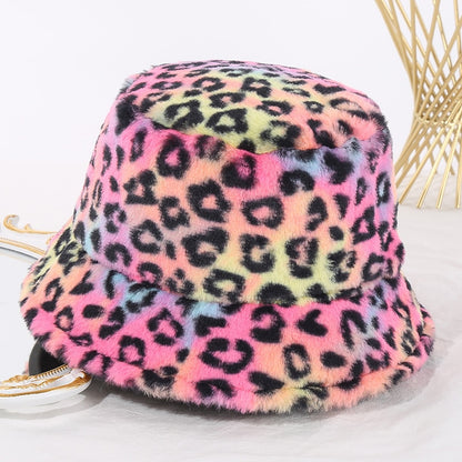 Cow pattern Bucket Hat Plush Panama Outdoor Keep Warm Autumn Winter
