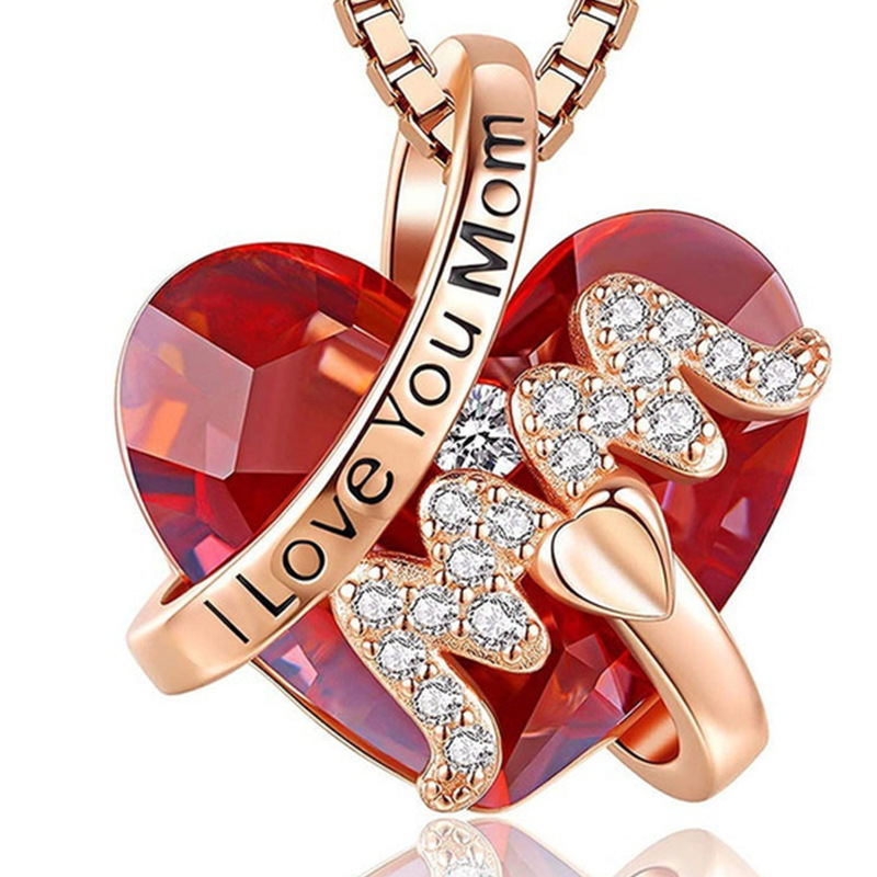 Luxury Pendant Necklace Red Blue Heart Crystal Mothers Day Gift - myfunfarm
