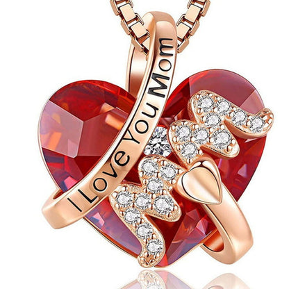 Luxury Pendant Necklace Red Blue Heart Crystal Mothers Day Gift - myfunfarm