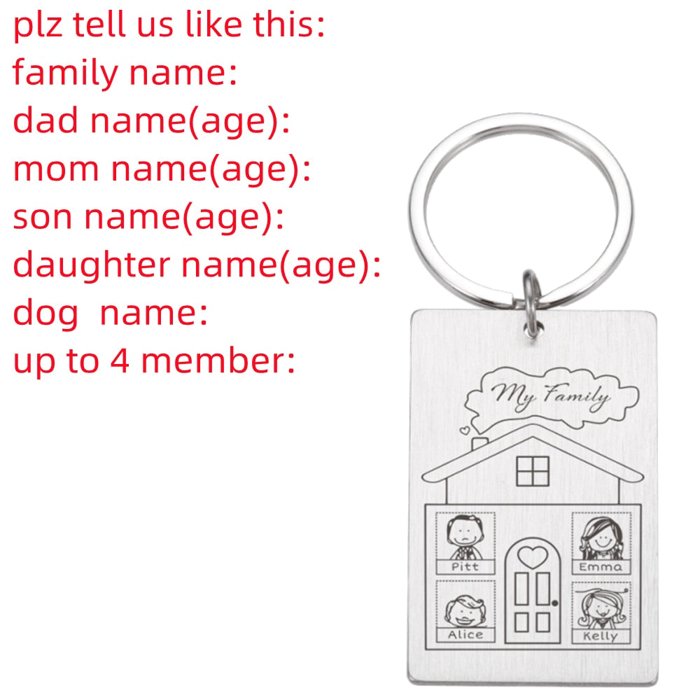 Personalized Keychain Custom Name Engraved Family Love Cute - myfunfarm