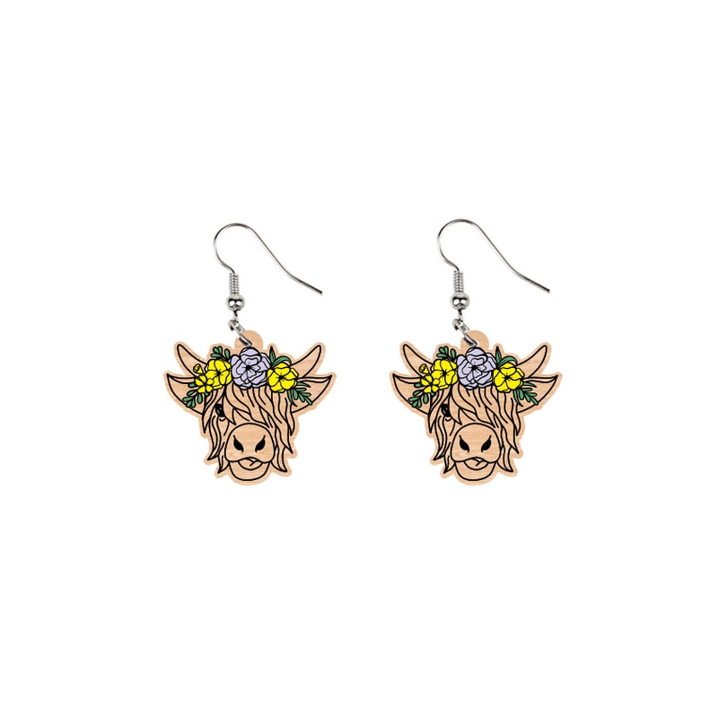 Highland cattle Fluffy Face Wood Laser Cut Earring Charm