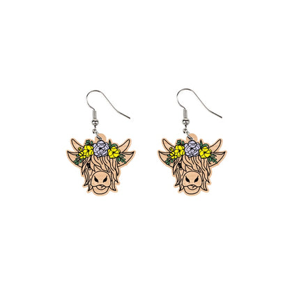 Highland cattle Fluffy Face Wood Laser Cut Earring Charm