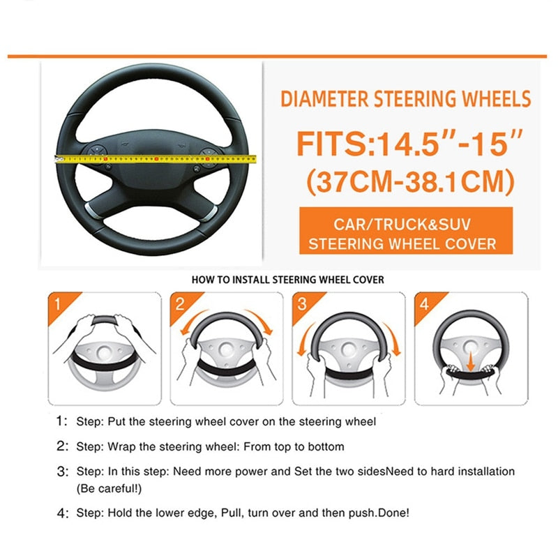 Cow Pattern Soft Plush Car Steering Wheel Cover, Hand Brake Gear Cover Set 37-38Cm - myfunfarm