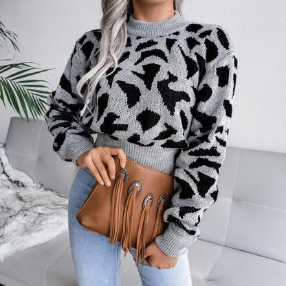 Knitted O neck sweater women pullover Autumn and winter Cow pattern - myfunfarm