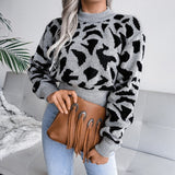 Knitted O neck sweater women pullover Autumn and winter Cow pattern