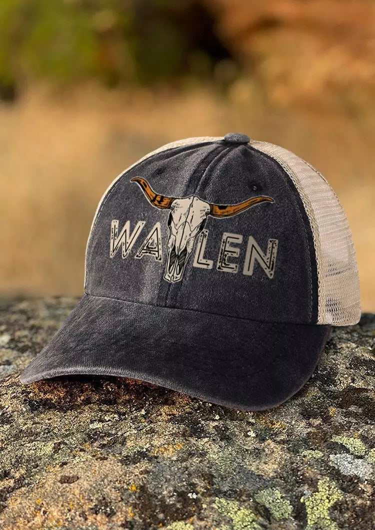 Baseball Cap Western Style Steer Skull Mesh Splicing - myfunfarm