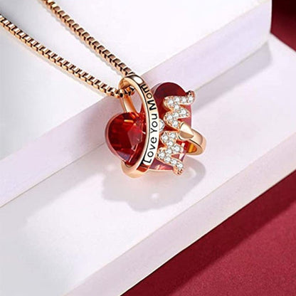Luxury Pendant Necklace Red Blue Heart Crystal Mothers Day Gift - myfunfarm
