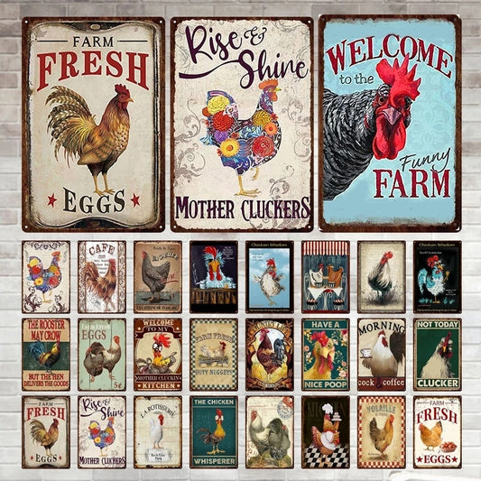 Fresh Eggs Metal Tin Sign Farm Home Wall Decor Happy Chicken Retro - myfunfarm