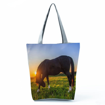 Watercolor Horse Print Shopping Tote bag - myfunfarm