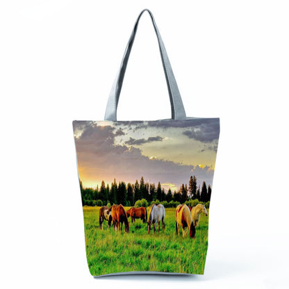 Watercolor Horse Print Shopping Tote bag - myfunfarm