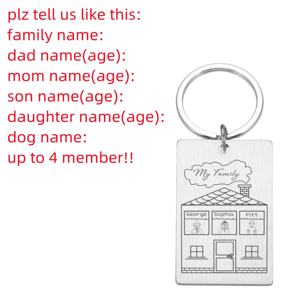 Personalized Keychain Custom Name Engraved Family Love Cute