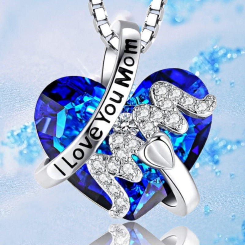 Luxury Pendant Necklace Red Blue Heart Crystal Mothers Day Gift - myfunfarm