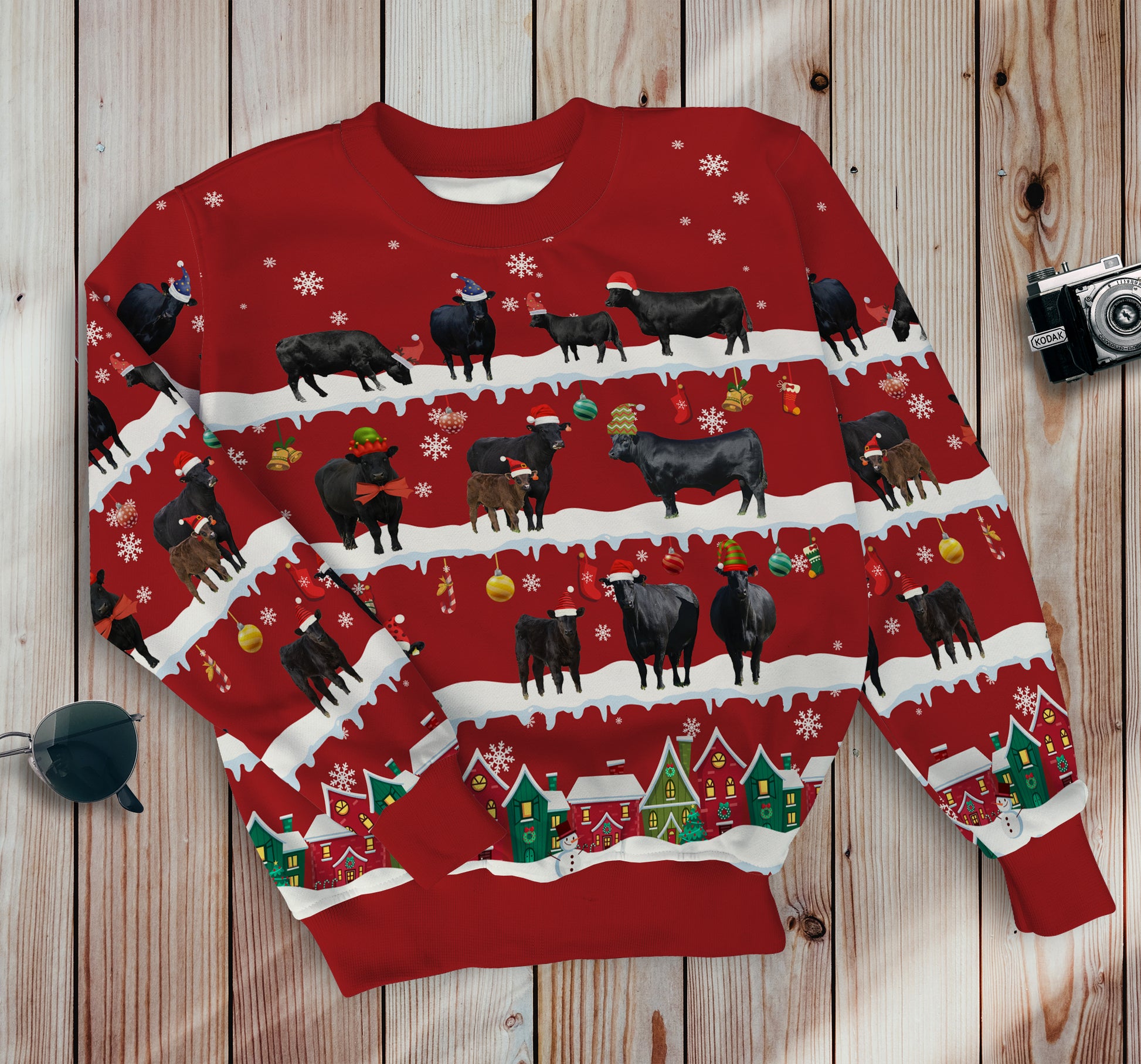 Angus cattle in snow - Merry Christmas -  Unisex Sweatshirt and Pants - myfunfarm