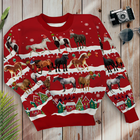 Horses in Snow - Merry Christmas - Unisex Sweatshirt and Pants - myfunfarm