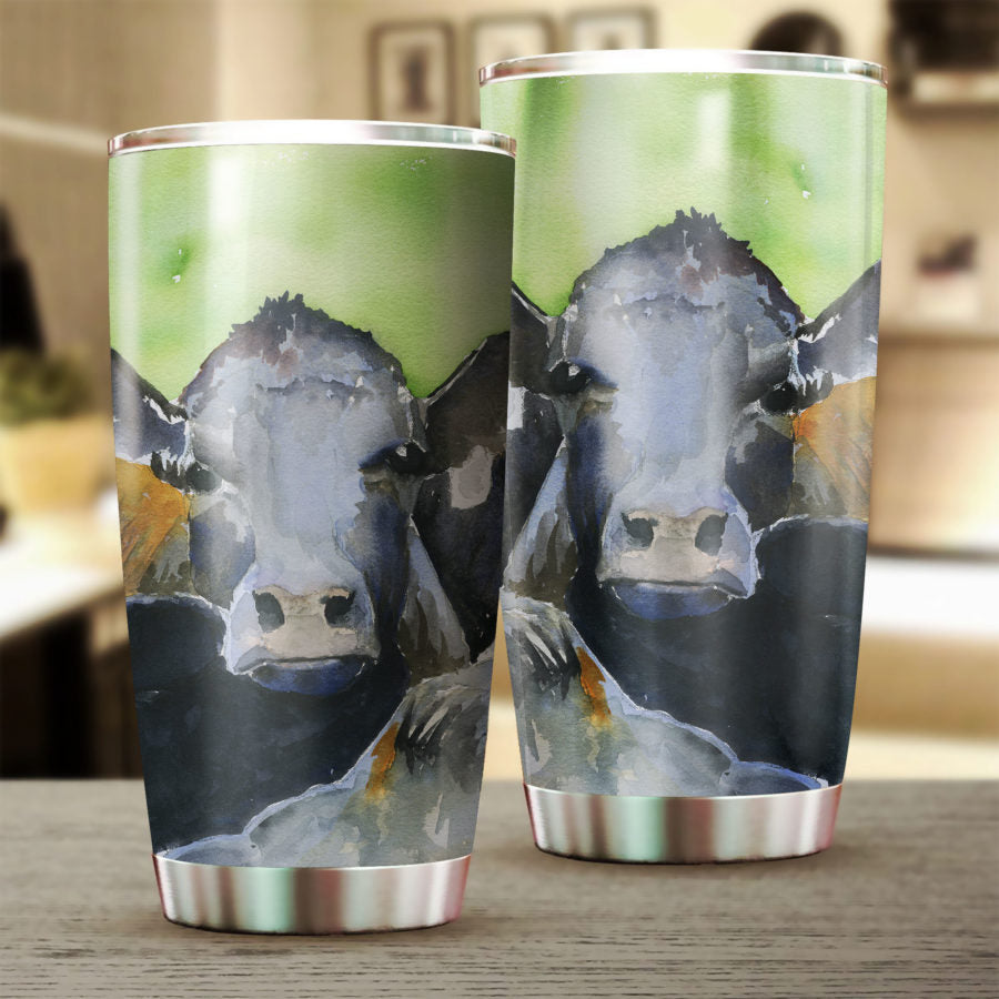 Angus cattle cute watercolor print sk00003 - Tumbler - myfunfarm - clothing acceessories shoes for cow lovers, pig, horse, cat, sheep, dog, chicken, goat farmer