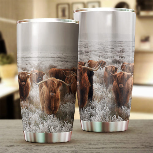 Highland cattle print Tumbler 20oz and 30oz - myfunfarm - clothing acceessories shoes for cow lovers, pig, horse, cat, sheep, dog, chicken, goat farmer