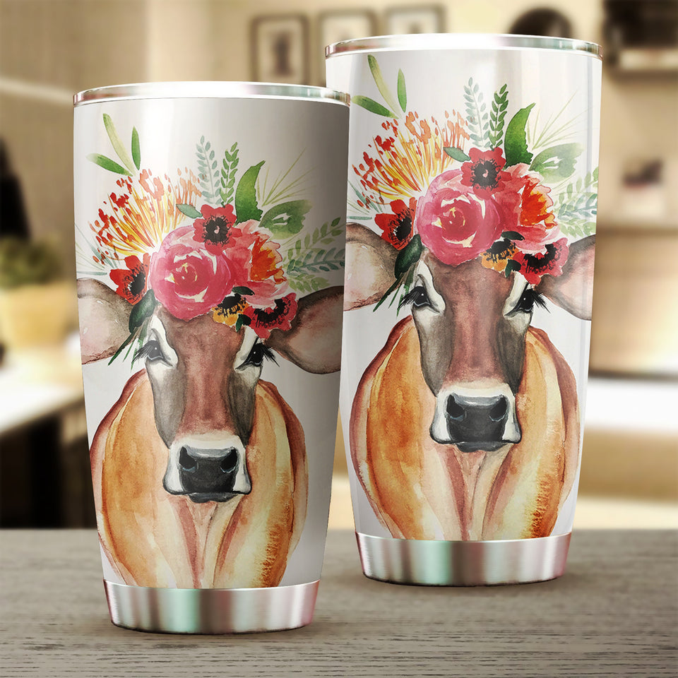 Cute cow flowers print sk00001 - Tumbler - myfunfarm - clothing acceessories shoes for cow lovers, pig, horse, cat, sheep, dog, chicken, goat farmer