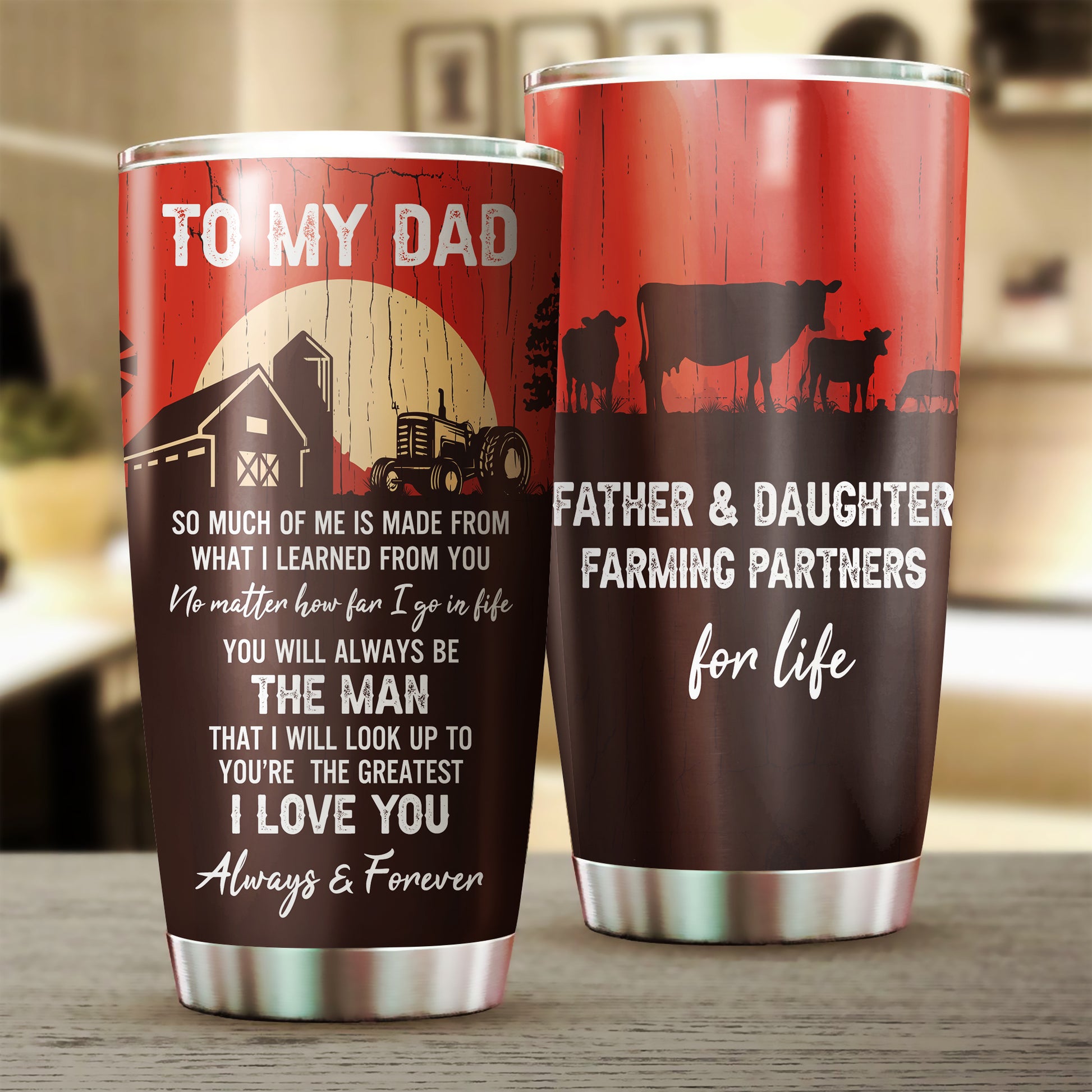 Father and Daughter farming partners for life  - stainless steel Tumbler - myfunfarm