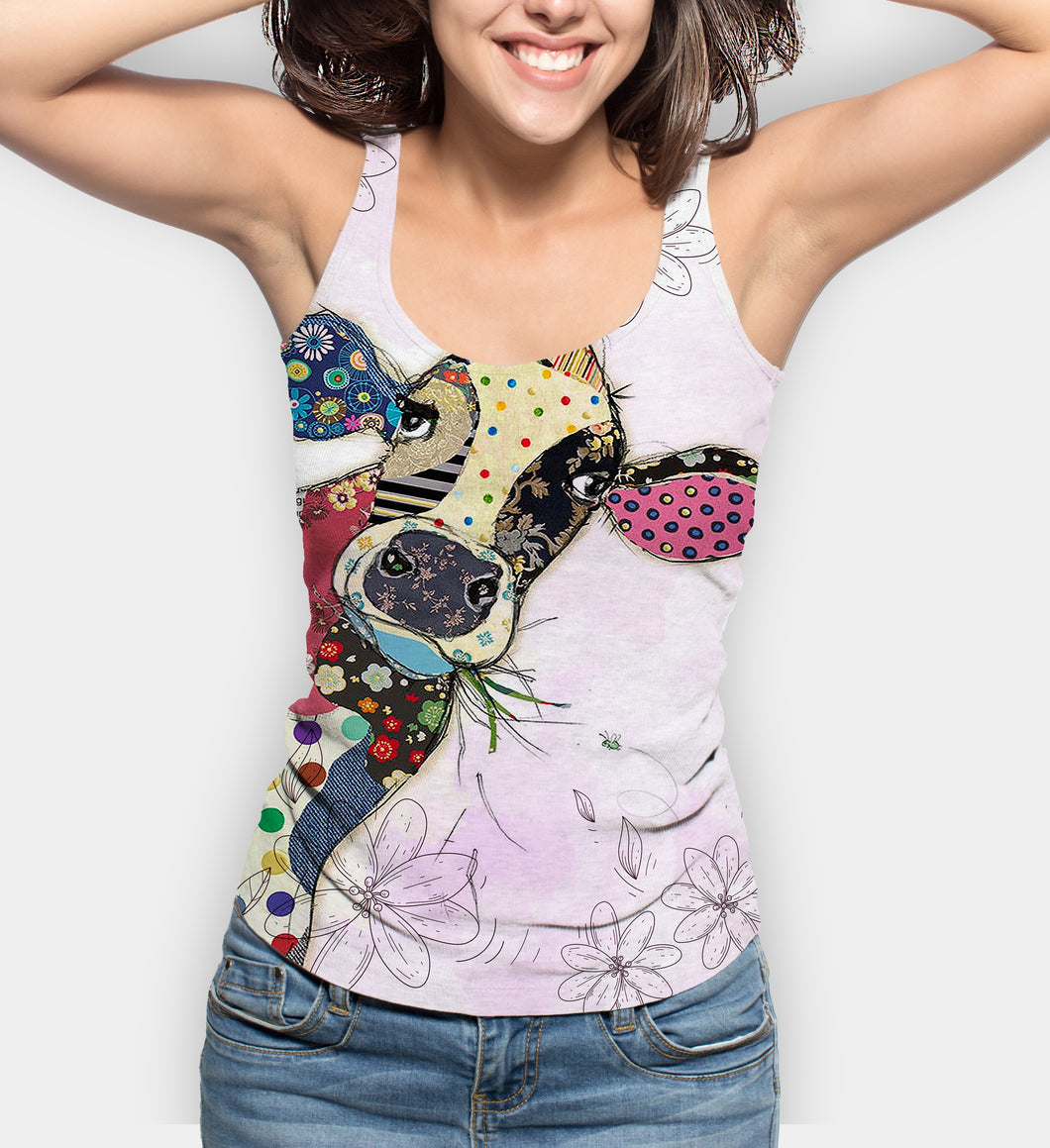 Tank Top Casual Round Neck  3D Cow Print