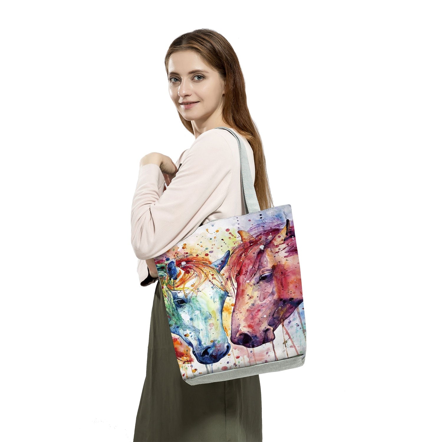 Watercolor Horse Print Shopping Tote bag - myfunfarm