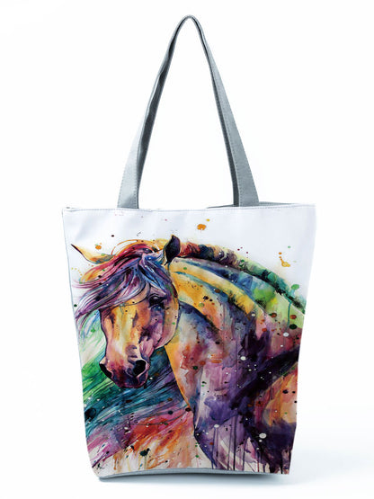 Watercolor Horse Print Shopping Tote bag - myfunfarm
