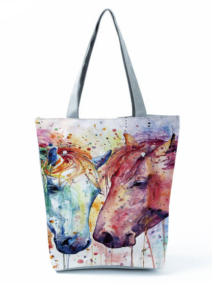 Watercolor Horse Print Shopping Tote bag - myfunfarm