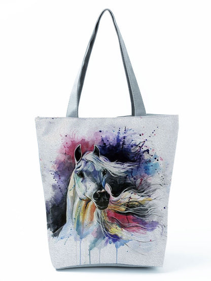 Watercolor Horse Print Shopping Tote bag - myfunfarm