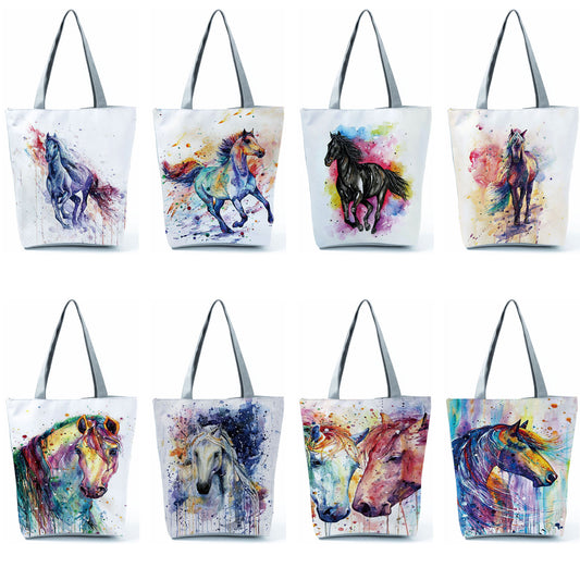 Watercolor Horse Print Shopping Tote bag - myfunfarm