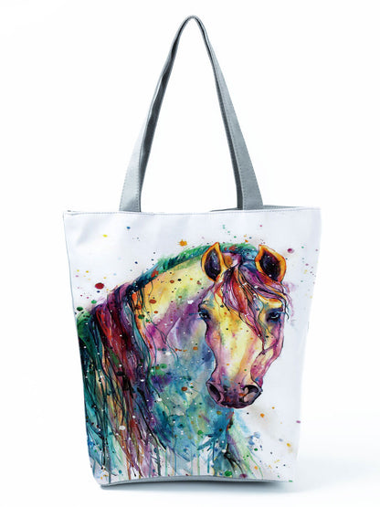 Watercolor Horse Print Shopping Tote bag - myfunfarm