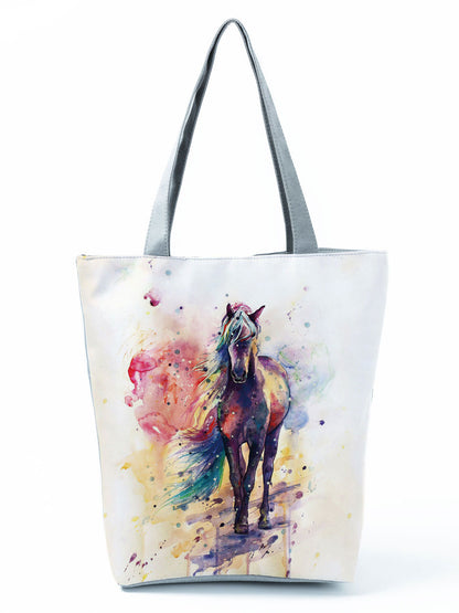 Watercolor Horse Print Shopping Tote bag - myfunfarm