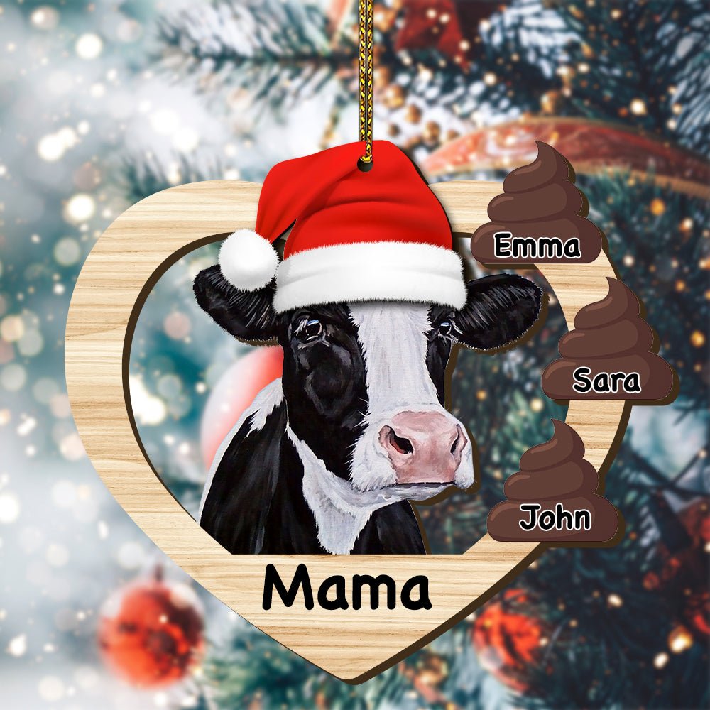 Personalized Christmas Wooden Ornaments Cow Mom - myfunfarm
