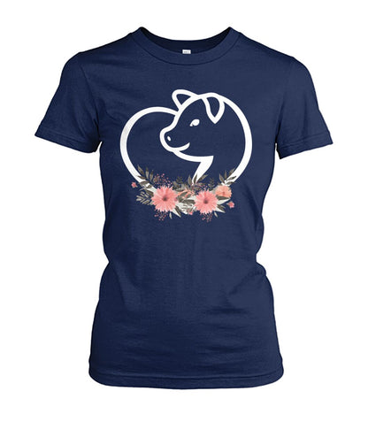 Heart flowers Pig - Men's and Women's t-shirt , Vneck, Hoodies - myfunfarm - clothing acceessories shoes for cow lovers, pig, horse, cat, sheep, dog, chicken, goat farmer