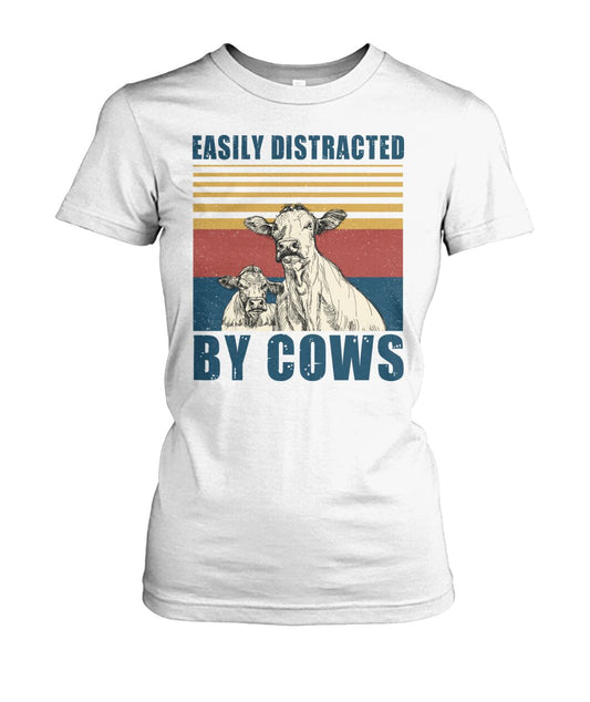 Easily distracted by cows  - Men's and Women's t-shirt , Vneck, Hoodies - myfunfarm - clothing acceessories shoes for cow lovers, pig, horse, cat, sheep, dog, chicken, goat farmer