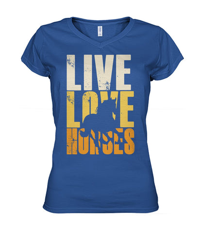 Live love horse - Men's and Women's t-shirt , Vneck, Hoodies - myfunfarm - clothing acceessories shoes for cow lovers, pig, horse, cat, sheep, dog, chicken, goat farmer